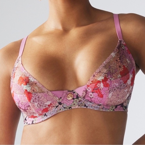 Savage X Fenty Heavy Pink Penthouse Sweet Lace Quarter Cup Bra Multi Pink 34A - Picture 1 of 14